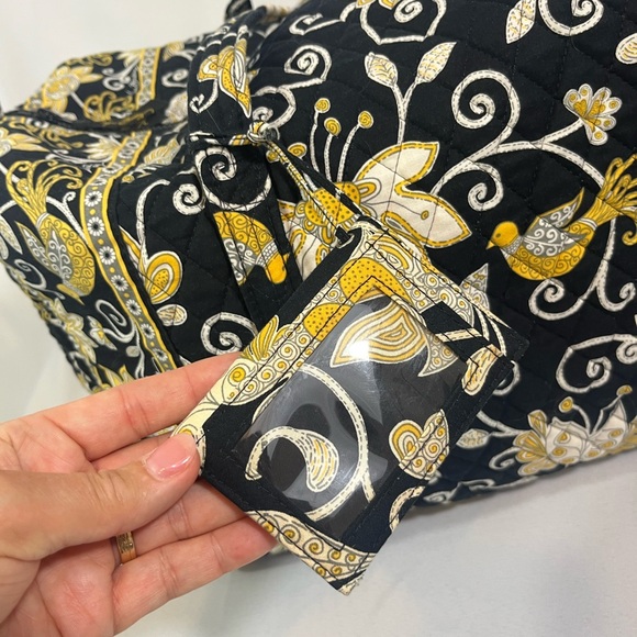 Vera Bradley Large Yellow Bird Duffle Retired Pattern - Black Yellow White - Picture 9 of 14